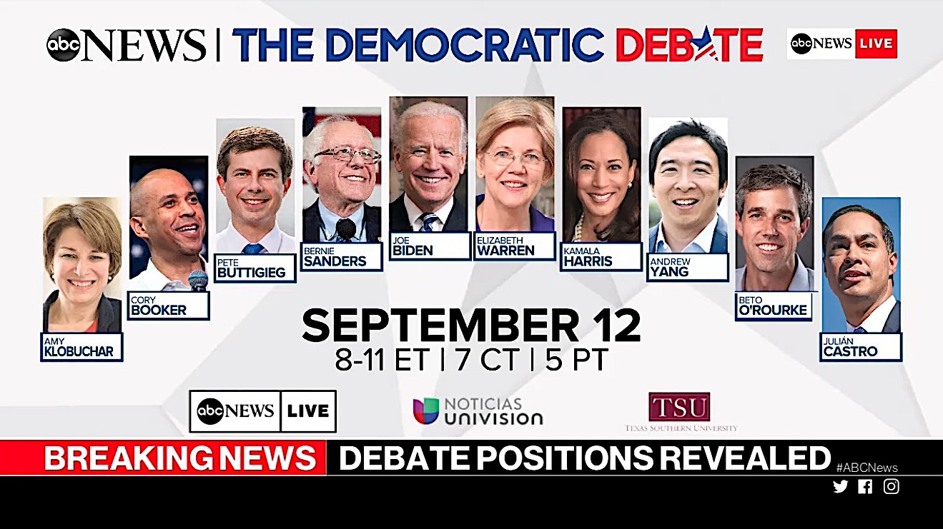 The Sept. 12 Democratic debate lineup