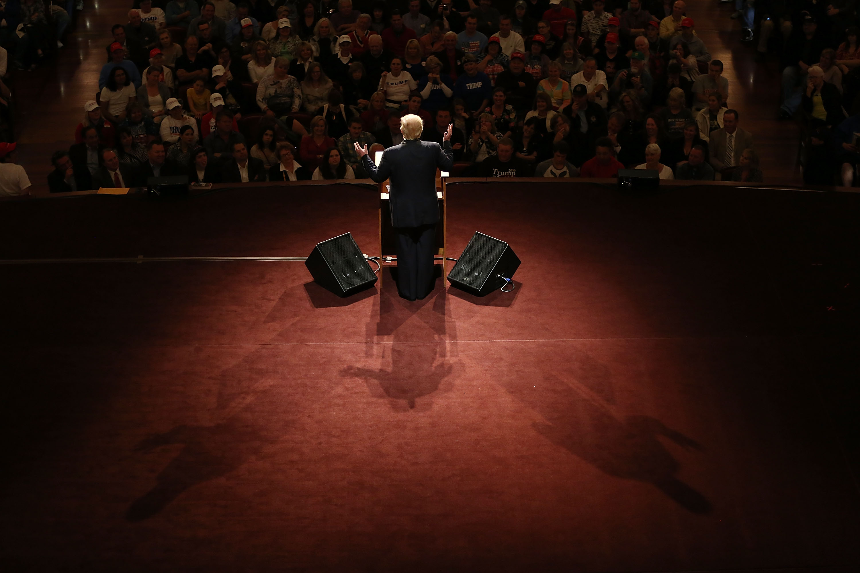 President Donald Trump speaks at a rally. 