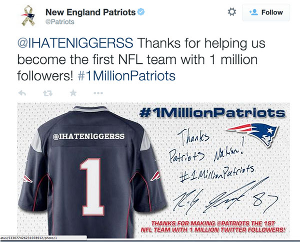 The New England Patriots commit huge social media fail with this racist tweet