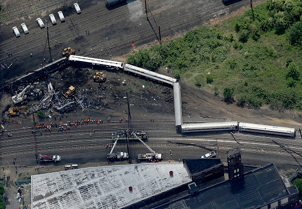 The site of derailment of an Amtrak train in Philadelphia