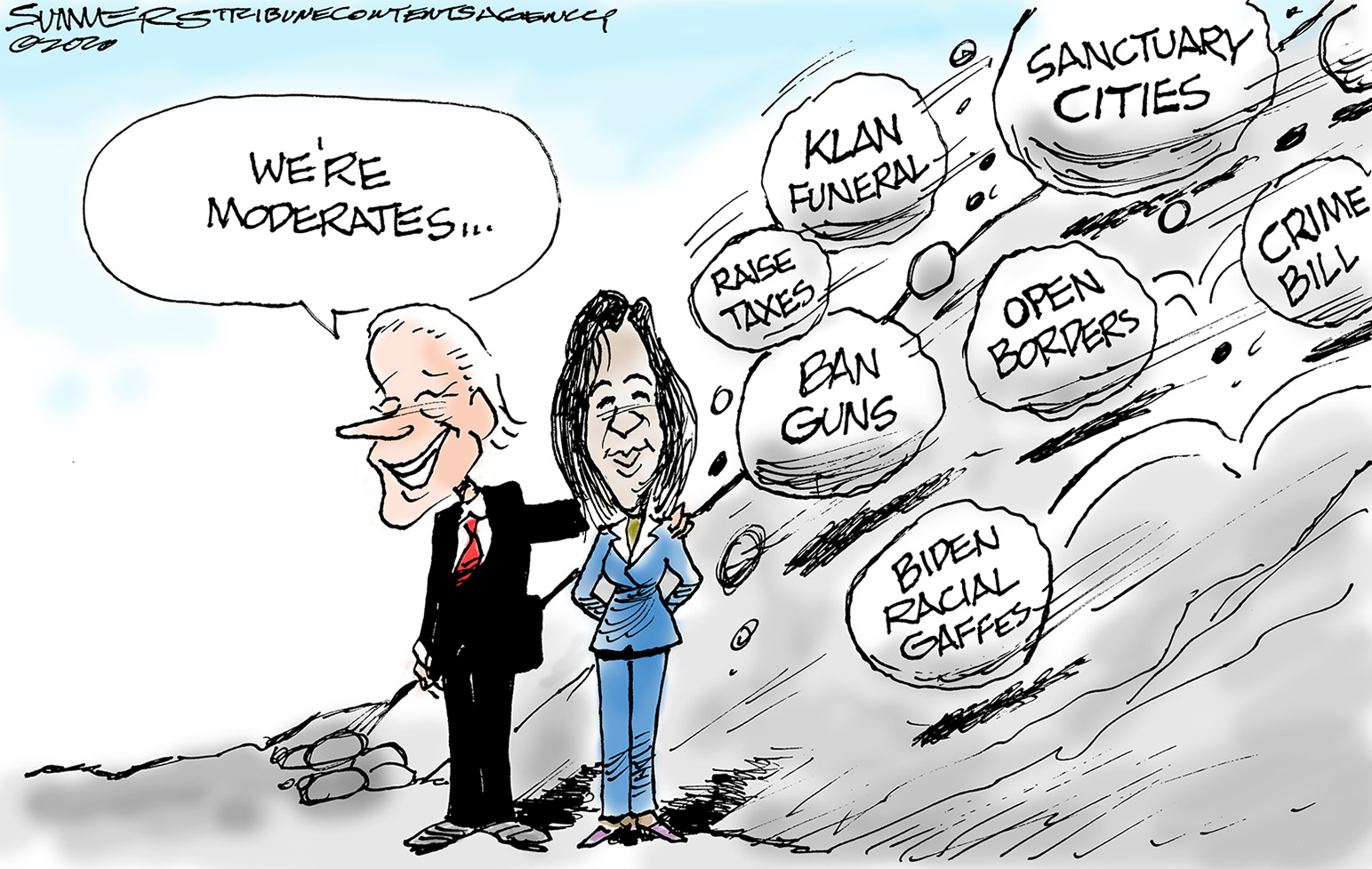 Political Cartoon U.S. Kamala Harris Joe Biden Moderate Democratic Ticket Borders Guns Taxes