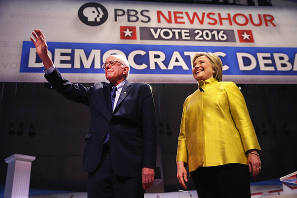 Bernie Sanders and Hillary Clinton at a February debate.