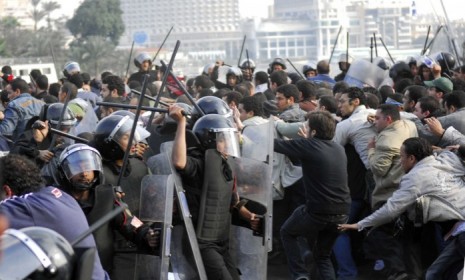 Egypt&#039;s security force tried to fend off protesters with grenades and tear gas. 