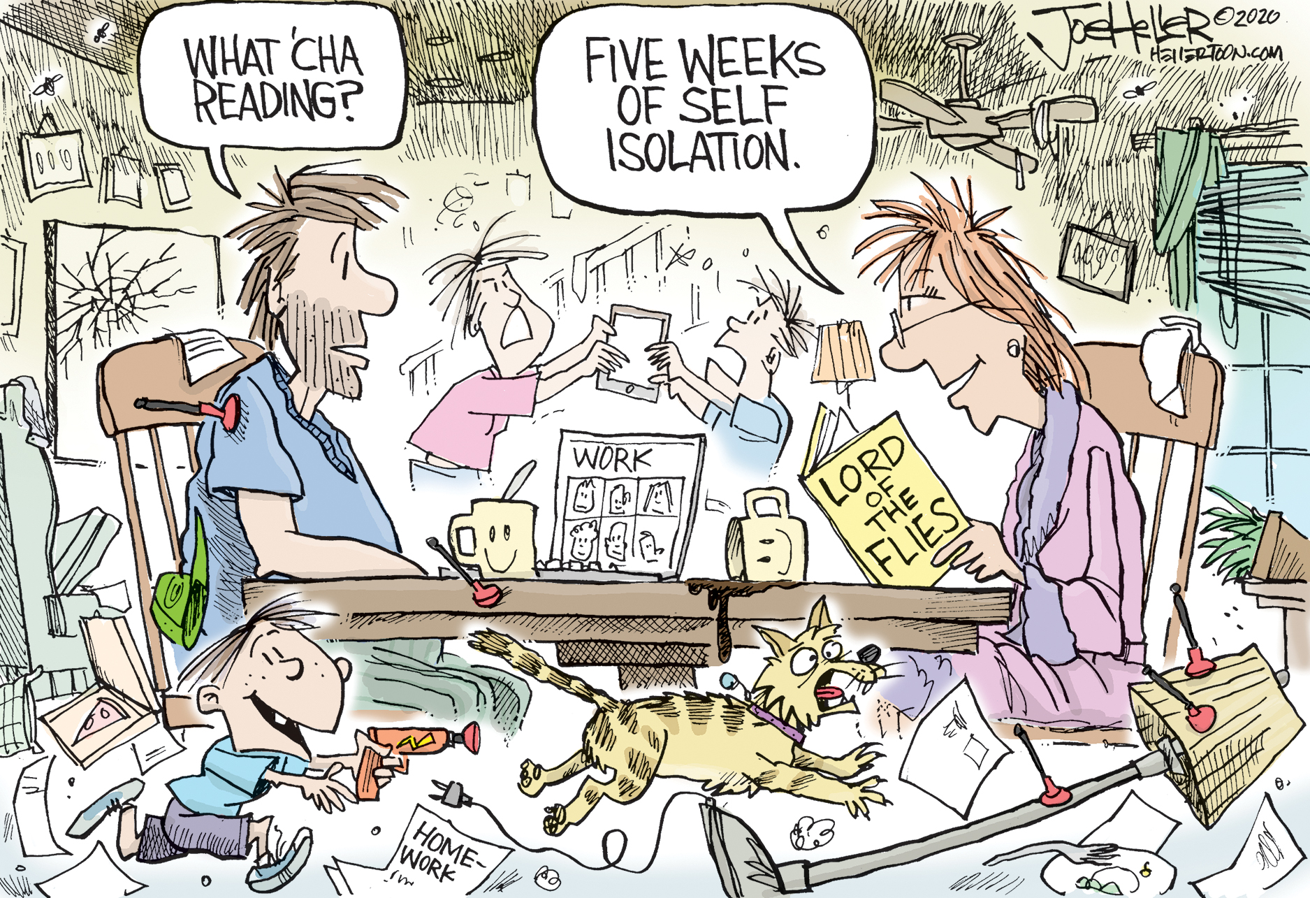 Editorial Cartoon U.S. Lord of the flies self-Isolation social distancing home life