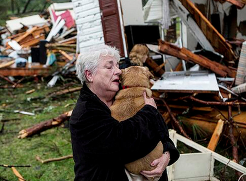 This woman found her dog alive after tornadoes destroyed her home