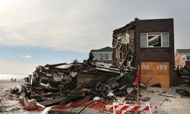 A home destroyed by Hurricane Sandy in the Belle Harbor neighborhood of the Rockaways, Queens.
