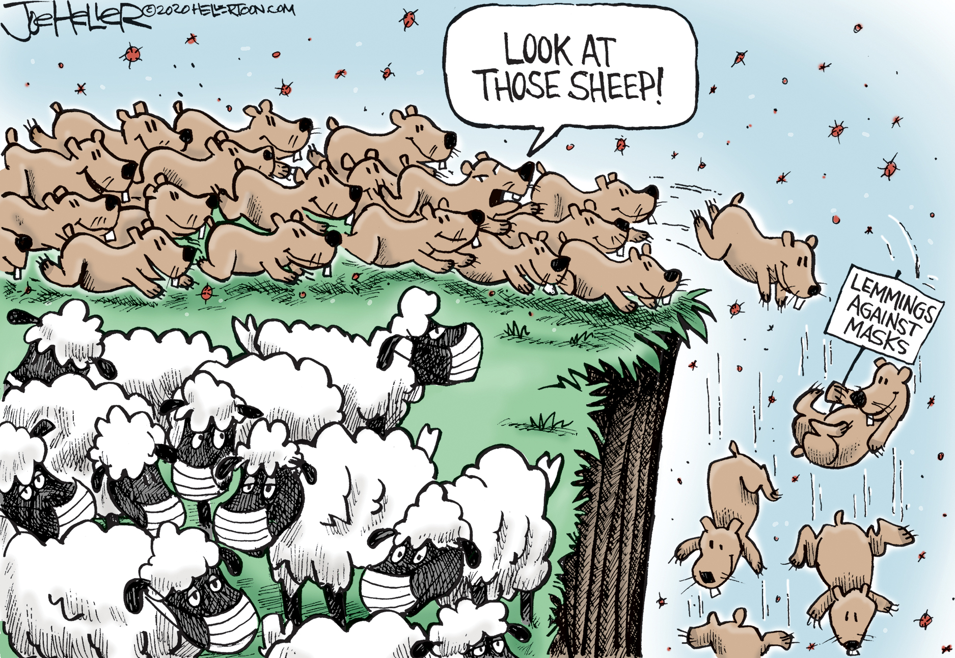 Editorial Cartoon U.S. COVID masks lemmings sheep