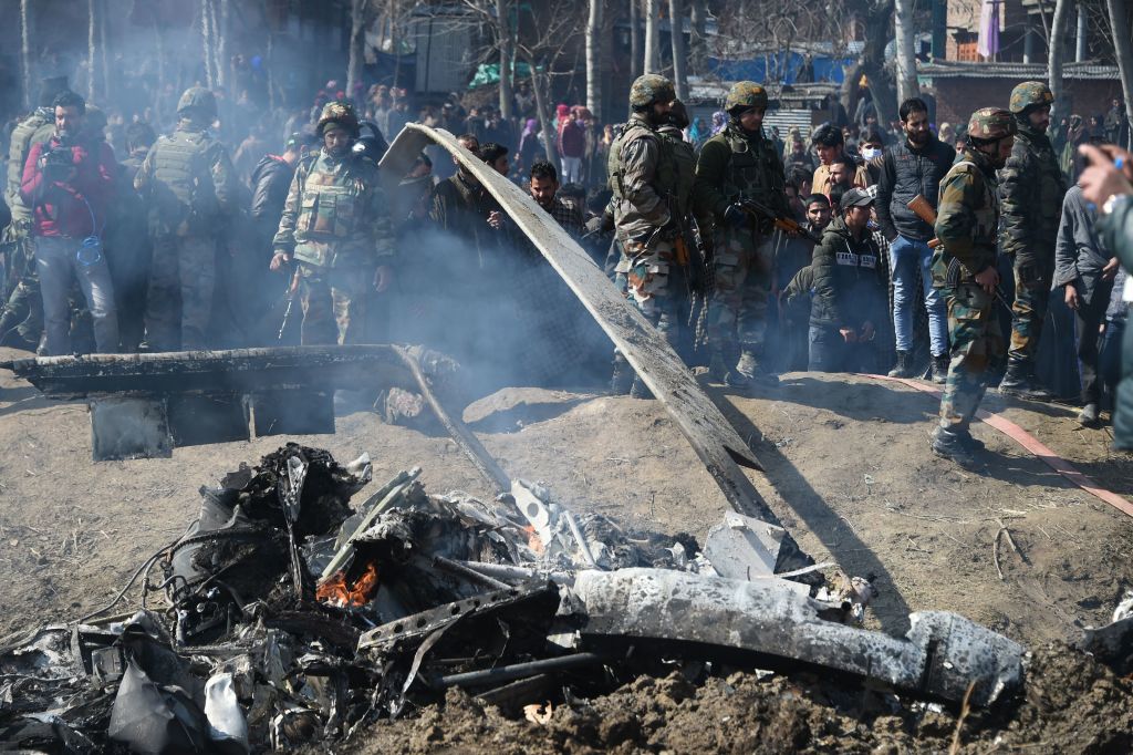 A crashed helicopter in Indian-administered Kashmir