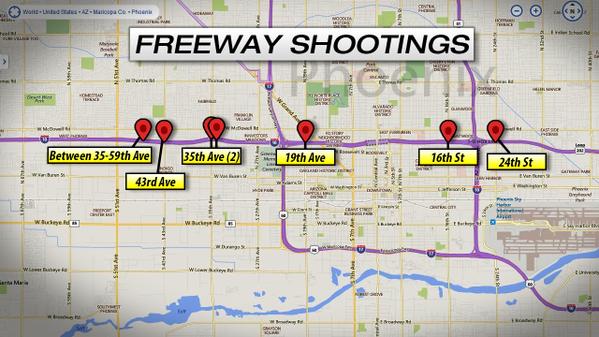 A map showing the recent shootings in Phoenix.