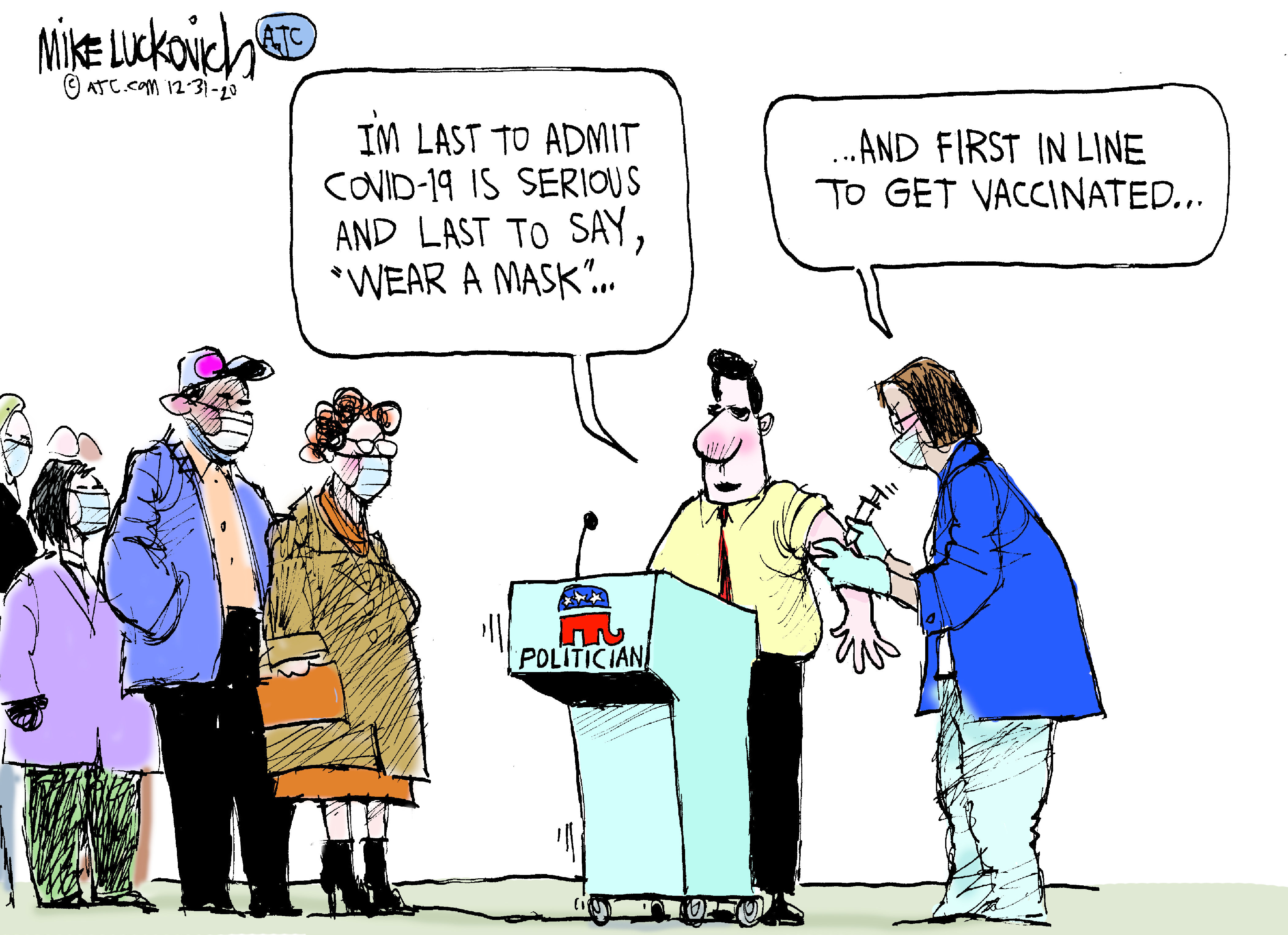 Political Cartoon U.S. GOP politicians COVID vaccine