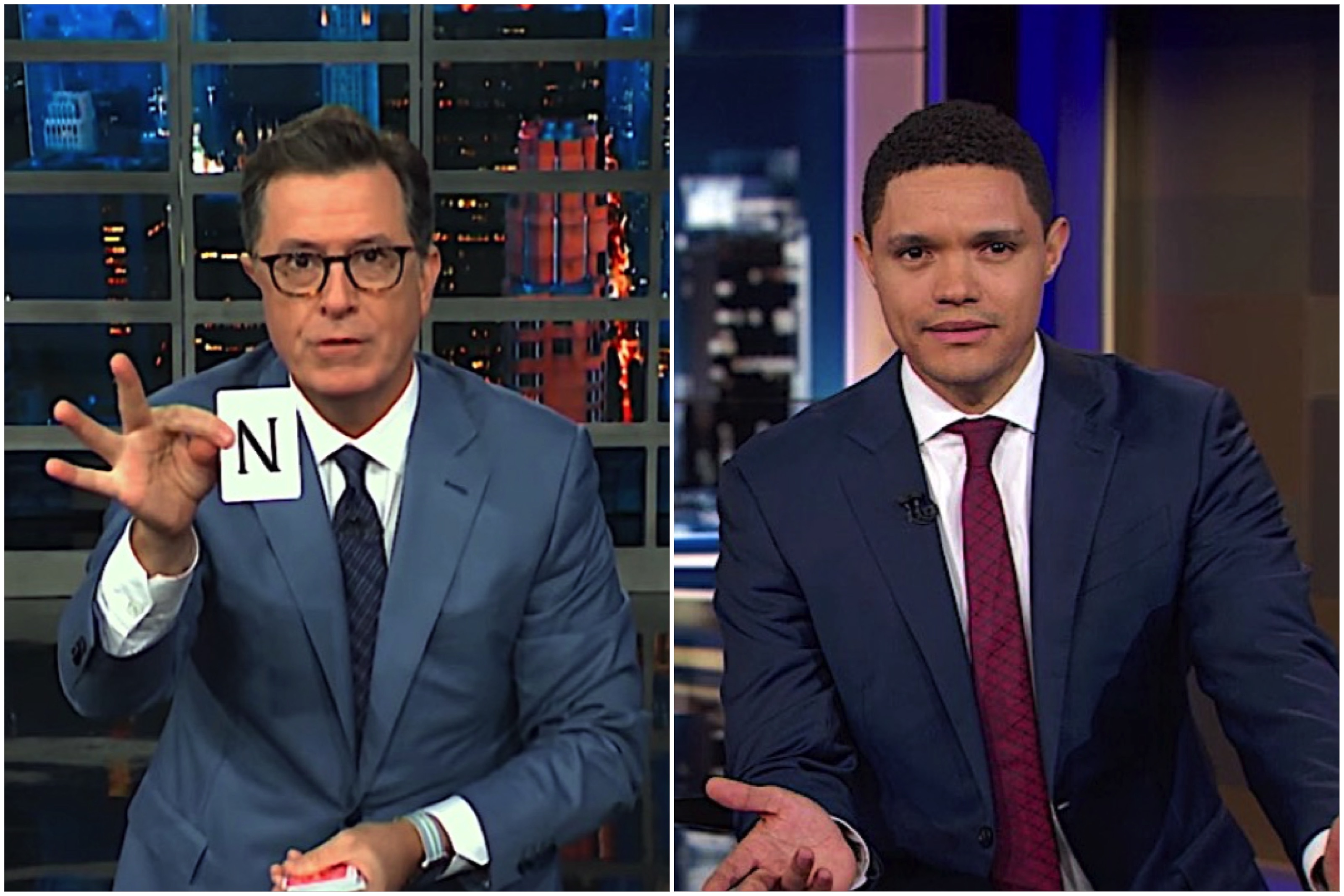 Stephen Colbert and Trevor Noah slap Trump for abuse of power