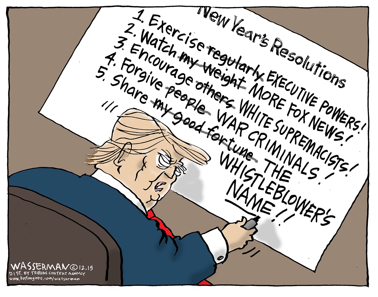 Political Cartoon U.S. Trump new Years Resolutions