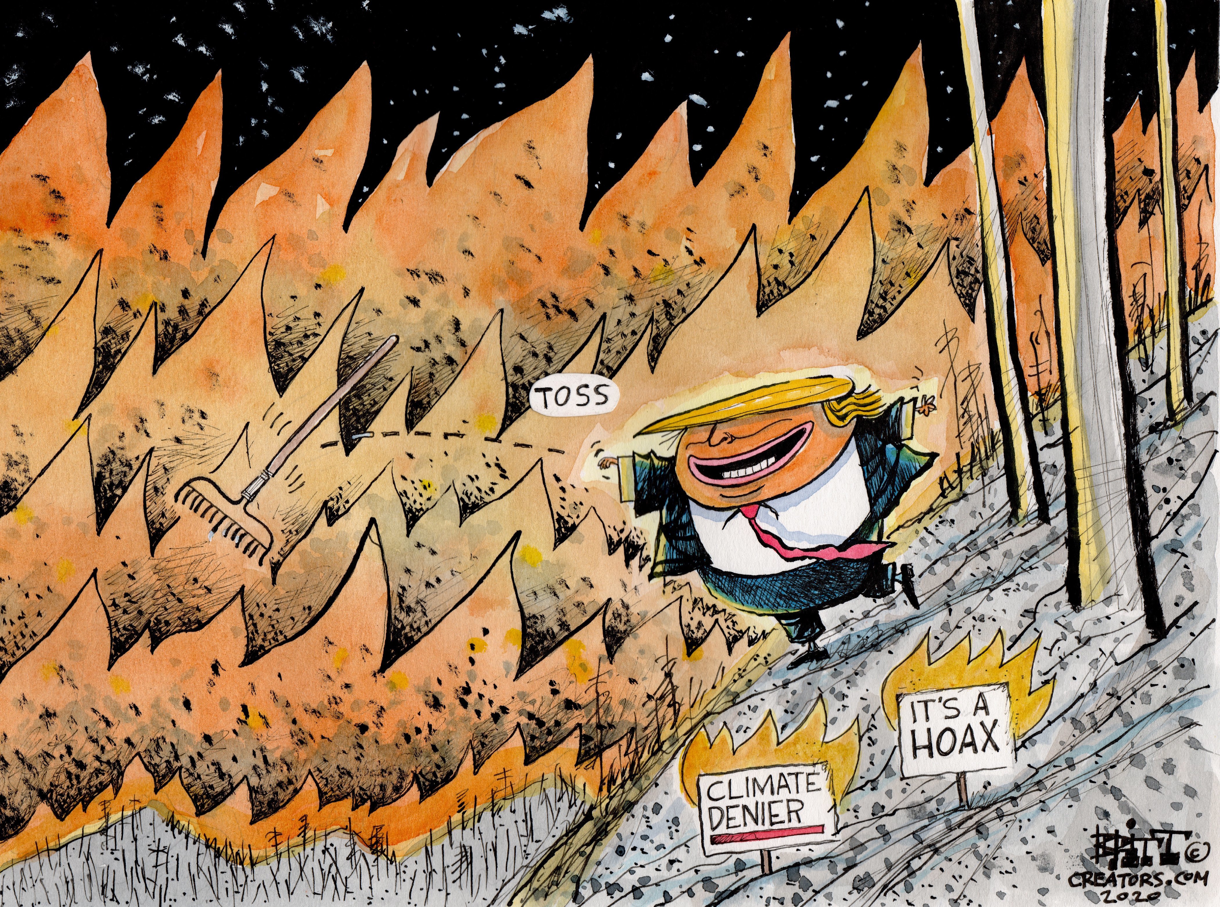 Political Cartoon U.S. Trump wildfires