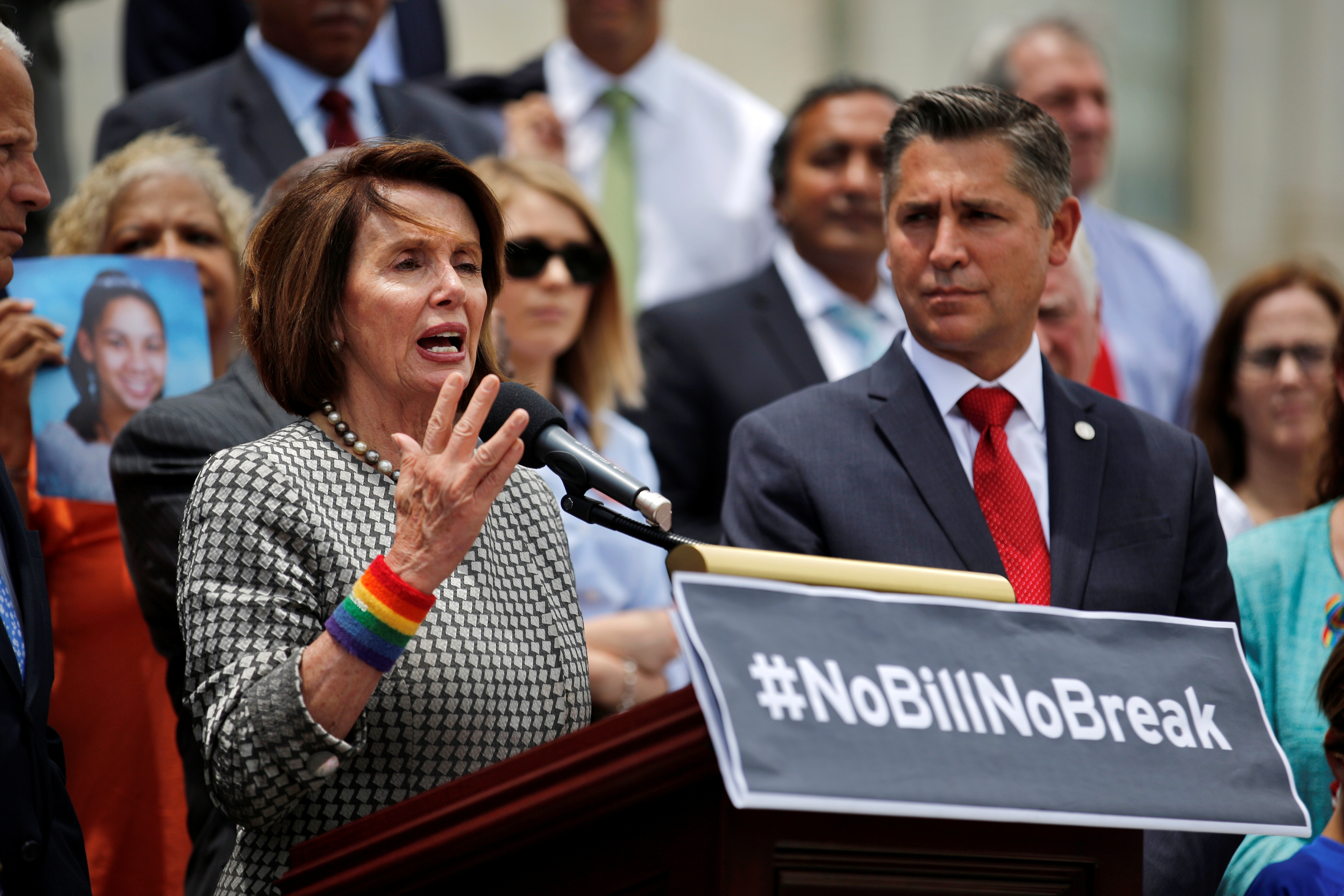 Senate Minority Leader Nancy Pelosi speaks after the sit-in.