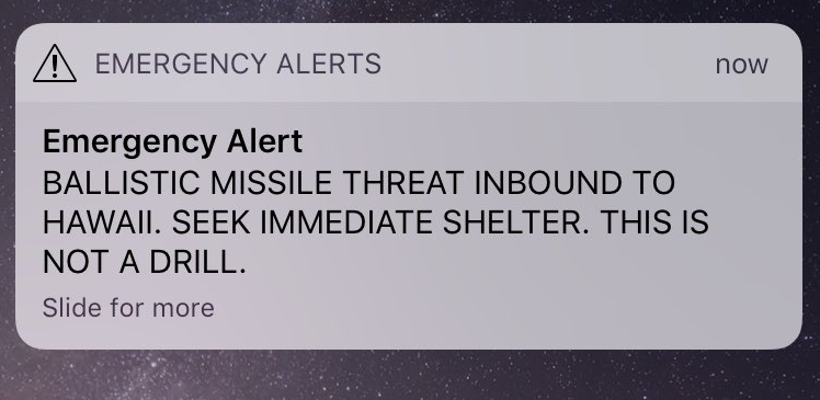 A screenshot of a false alarm emergency message to Hawaiians shared by Rep. Tulsi Gabbard (D-Hawaii) on Twitter
