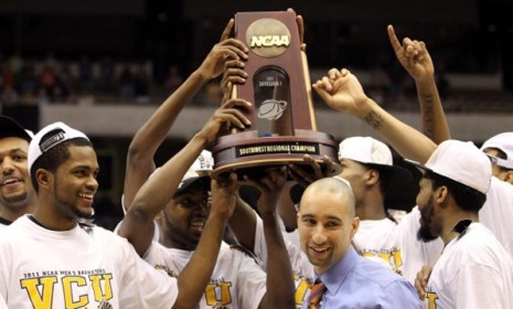 Head Coach Shaka Smart and the Virginia Commonwealth Rams celebrate an unprecedented win, after their Sunday victory over Kansas solidified their spot in the NCAA tournament&#039;s Final Four.