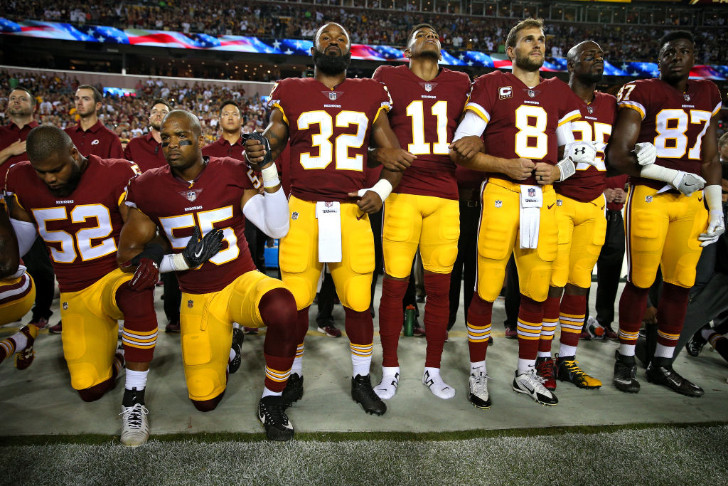 Washington Redskins players during the the national anthem.