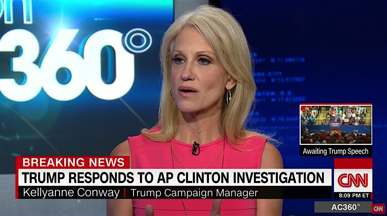 Trump campaign manager Kellyanne Conway on Trump&#039;s Clinton Foundation donation