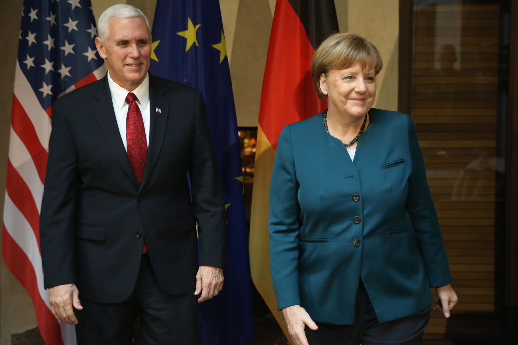 Mike Pence and Angela Merkel