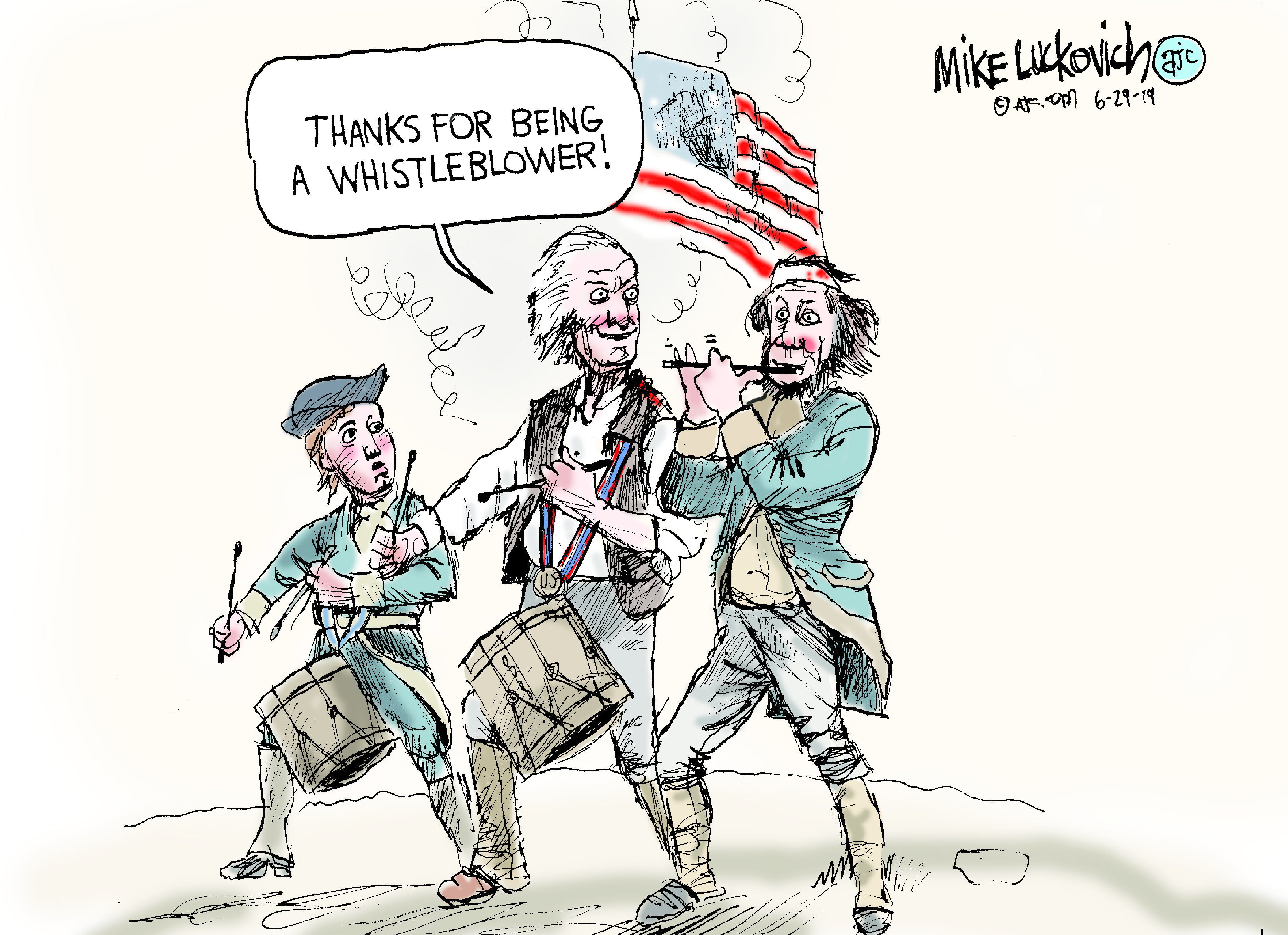 Political Cartoon . whistleblower Revolutionary War Trump Ukraine  impeachment