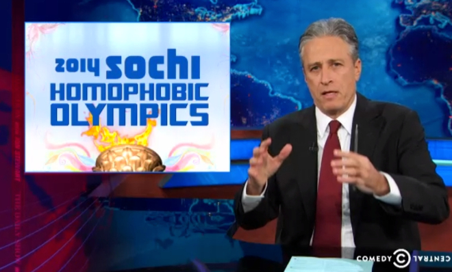 Jon Stewart handicaps the Homophobic Olympics