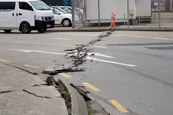 A crack in the road on South Island, New Zealand.