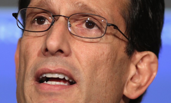 House Majority Leader Eric Cantor speaks during a news conference on Feb. 13 about the pending fiscal sequestration.