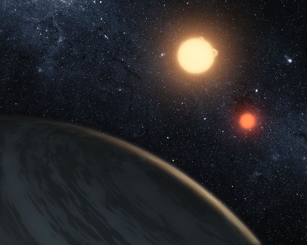 A digital illustration of the newly-discovered gaseous planet Kepler-16b