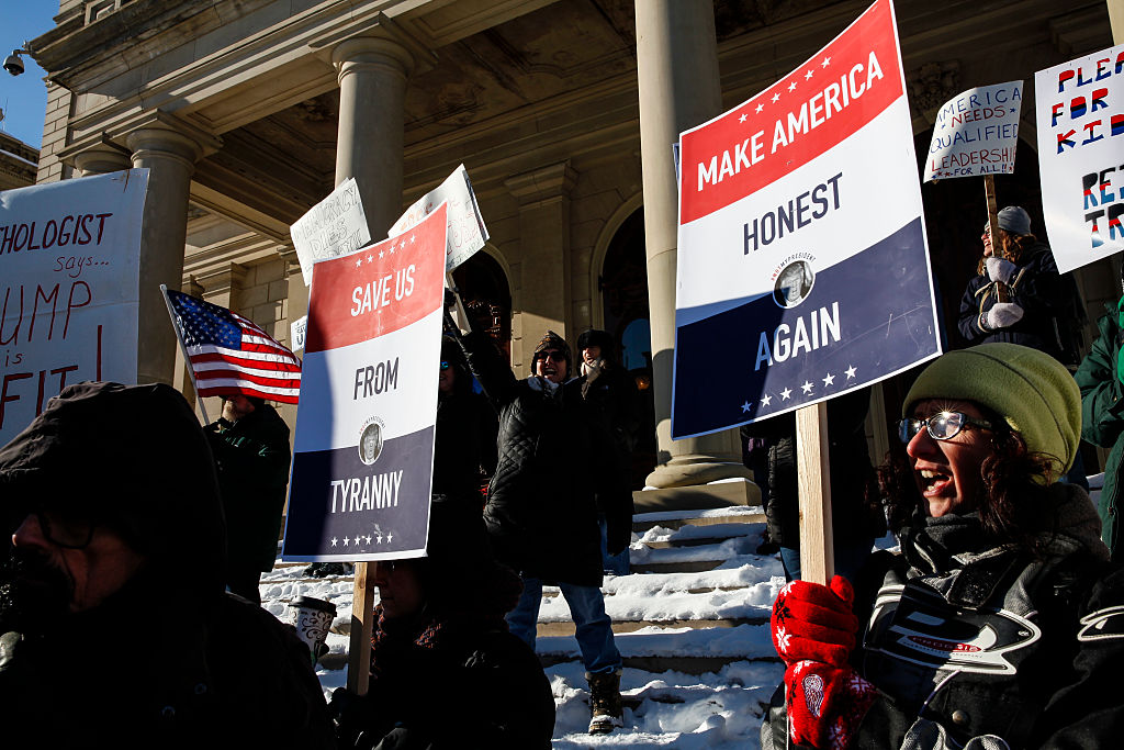 A protest against the Electoral College in 2016 in Michigan.