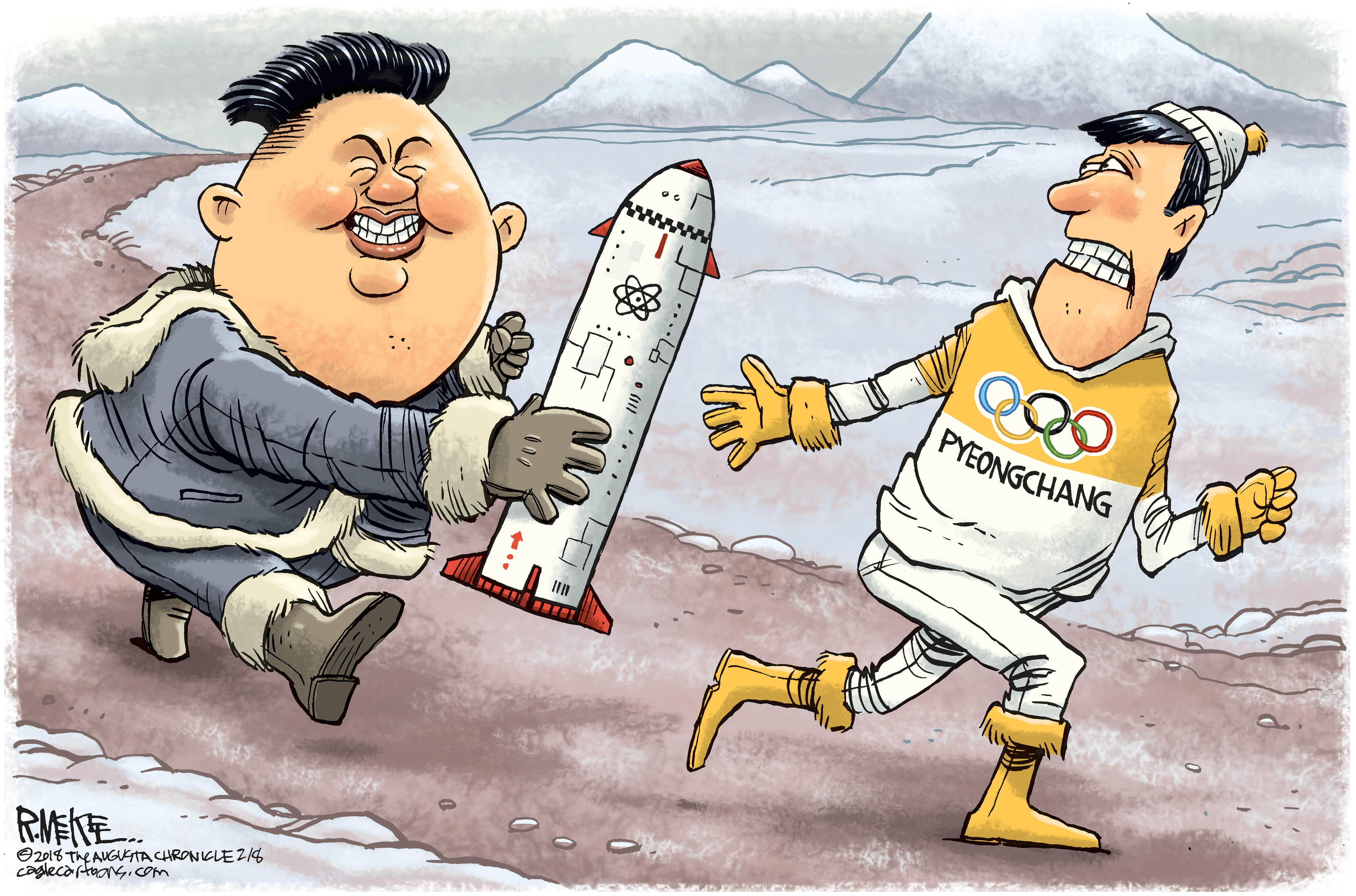 Political cartoon World Winter Olympics South Korea North Korea nuclear  missiles