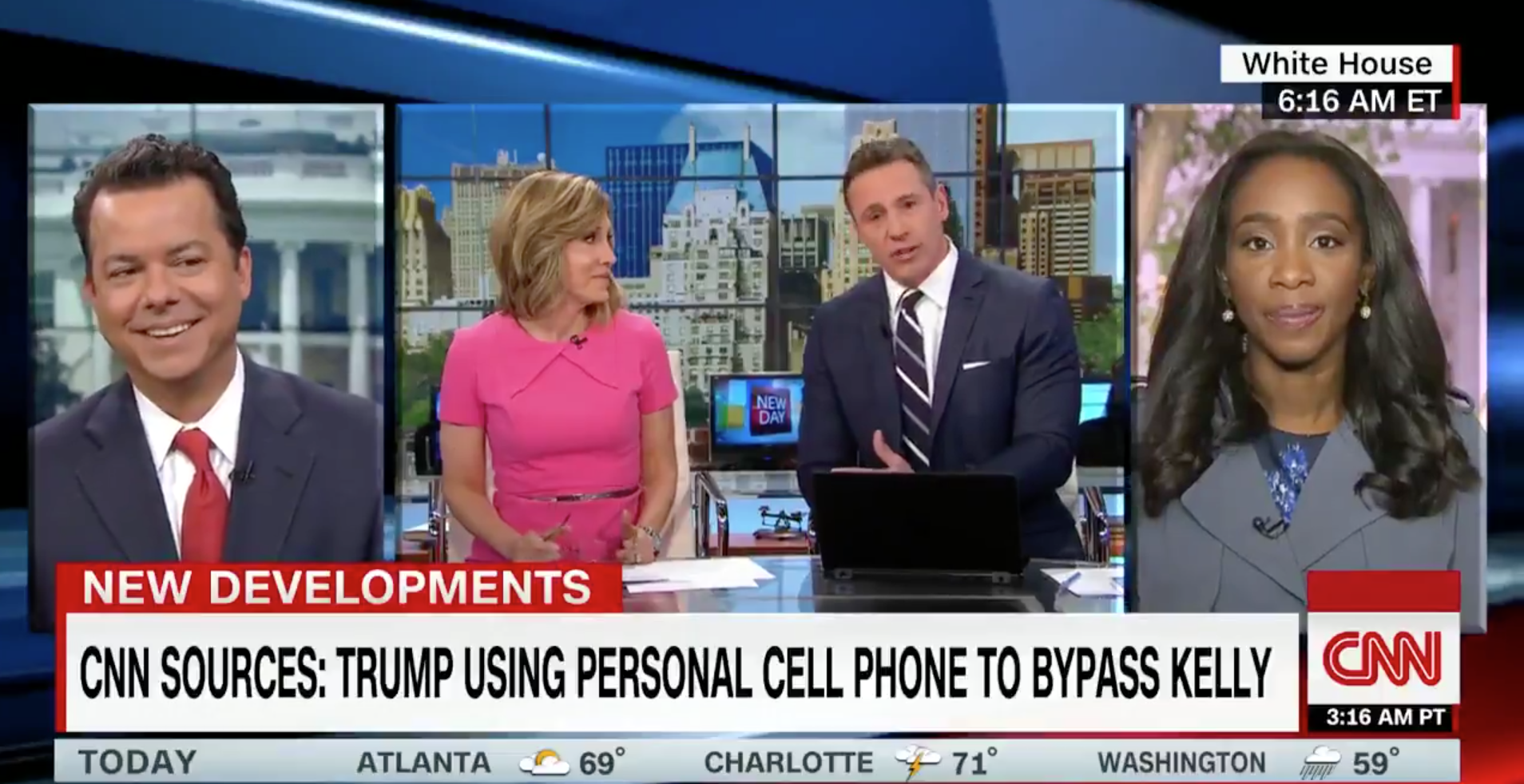 Chris Cuomo chiding Trump about cell phone use.