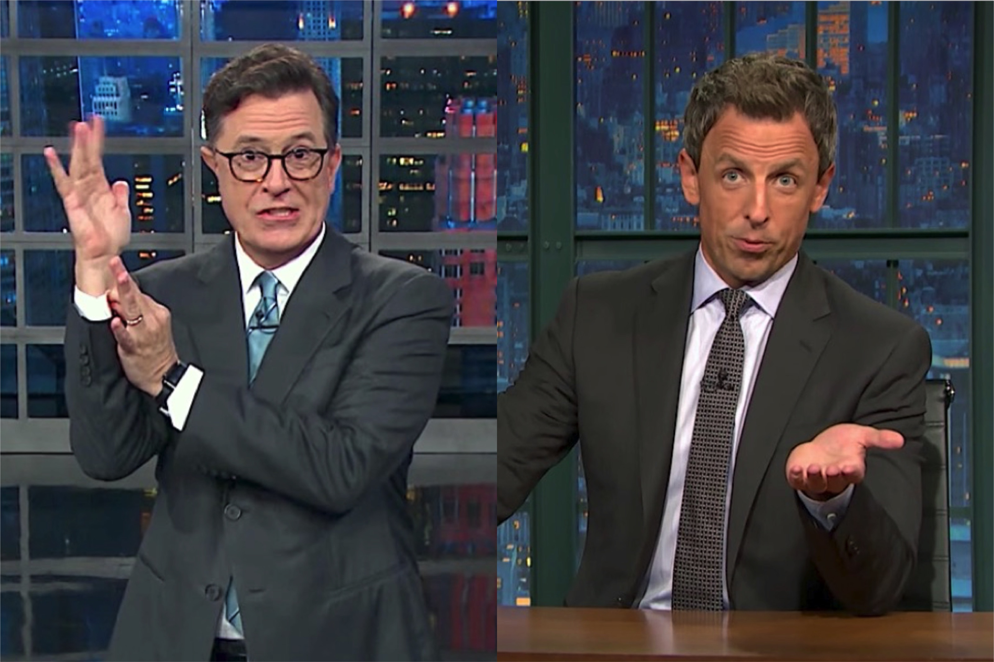 Stephen Colbert and Seth Meyers puzzle over GOP health-care talk