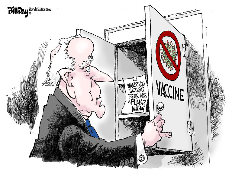 Political Cartoon U.S. biden trump covid vaccine