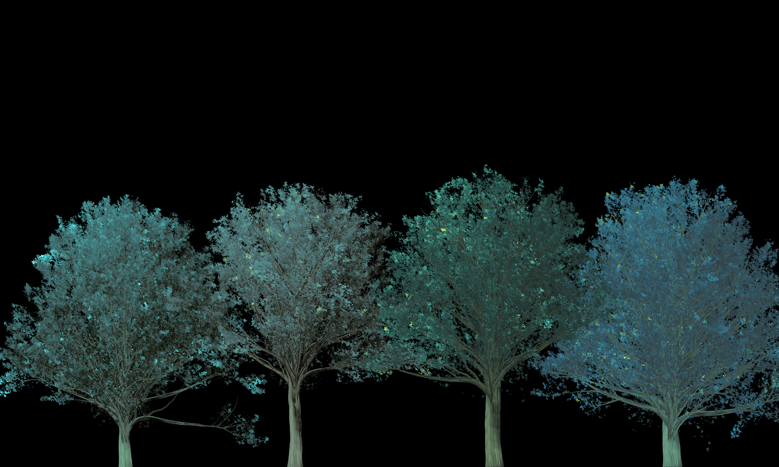 Glow in the dark trees light up blue
