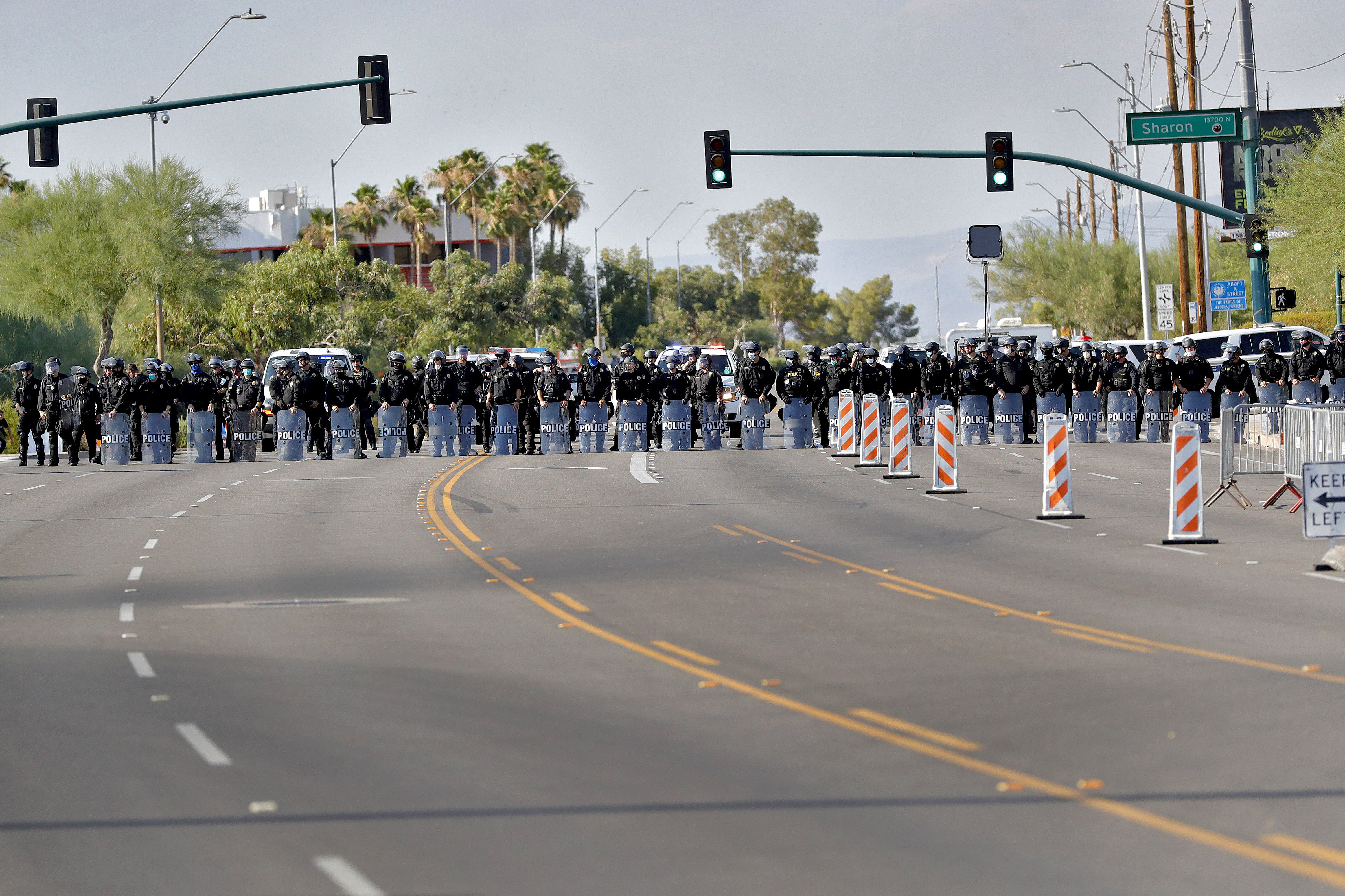 Phoenix police officers in riot gear on Tuesday.