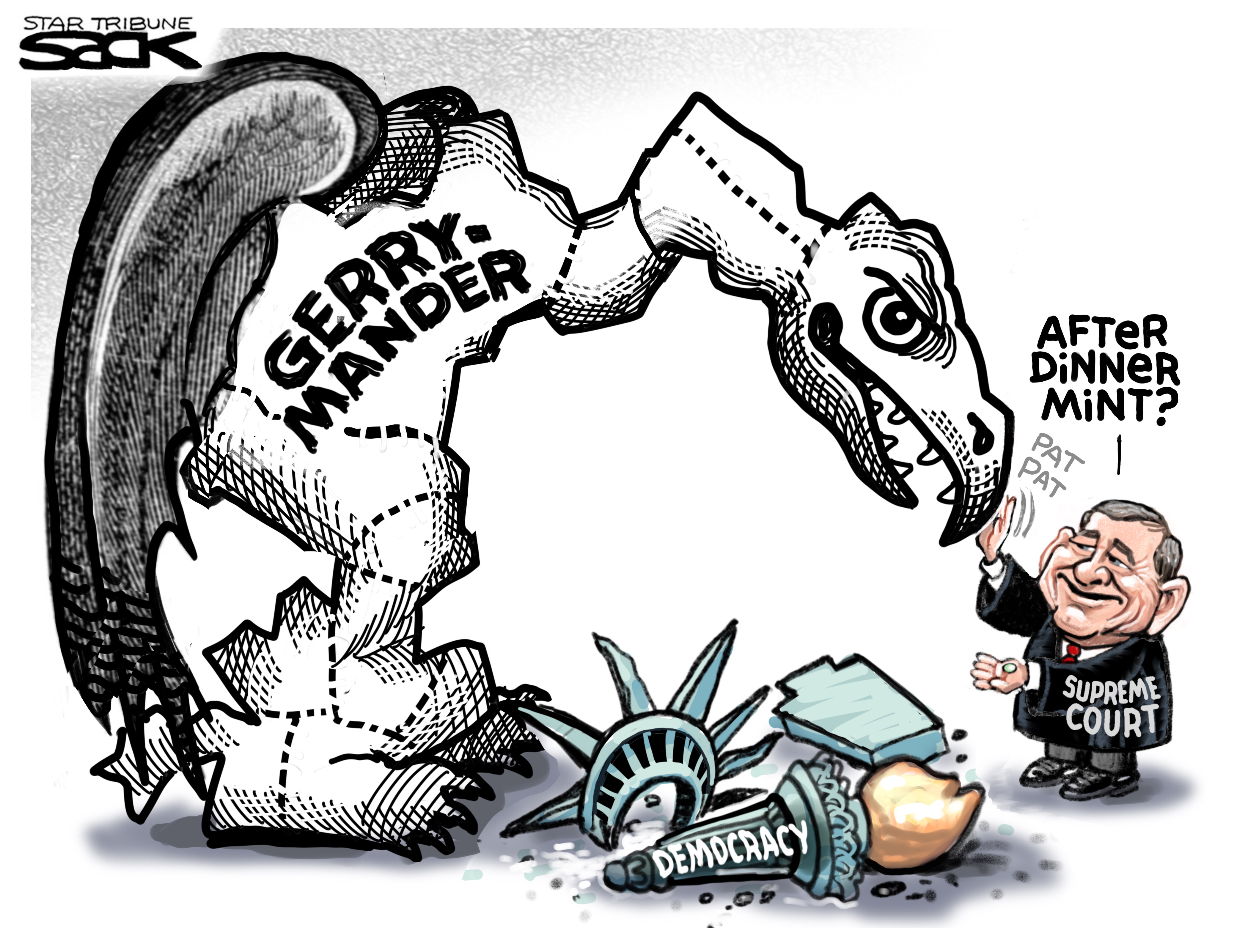 Political Cartoon . Gerrymandering Supreme Court Vultures Democracy