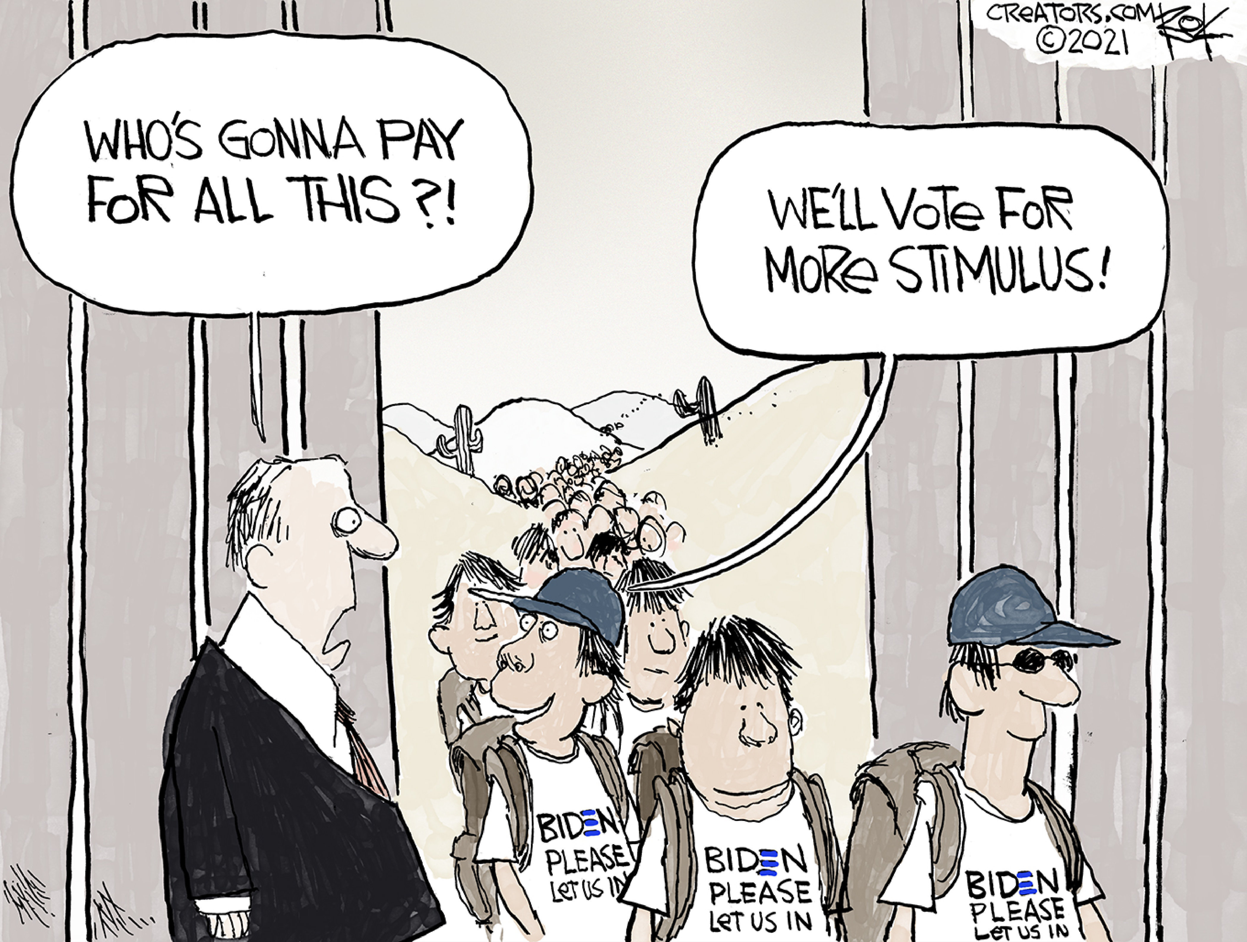 Political Cartoon U.S. biden border migrants stimulus