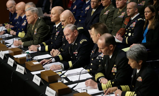 Military leaders testify on June 4 at a senate hearing on sexual assaults in the military.