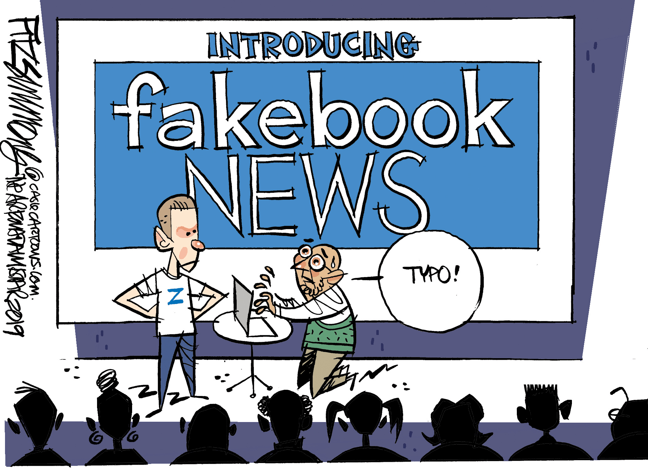 Political Cartoon . Facebook Fake News Zuckerberg Pelosi Video