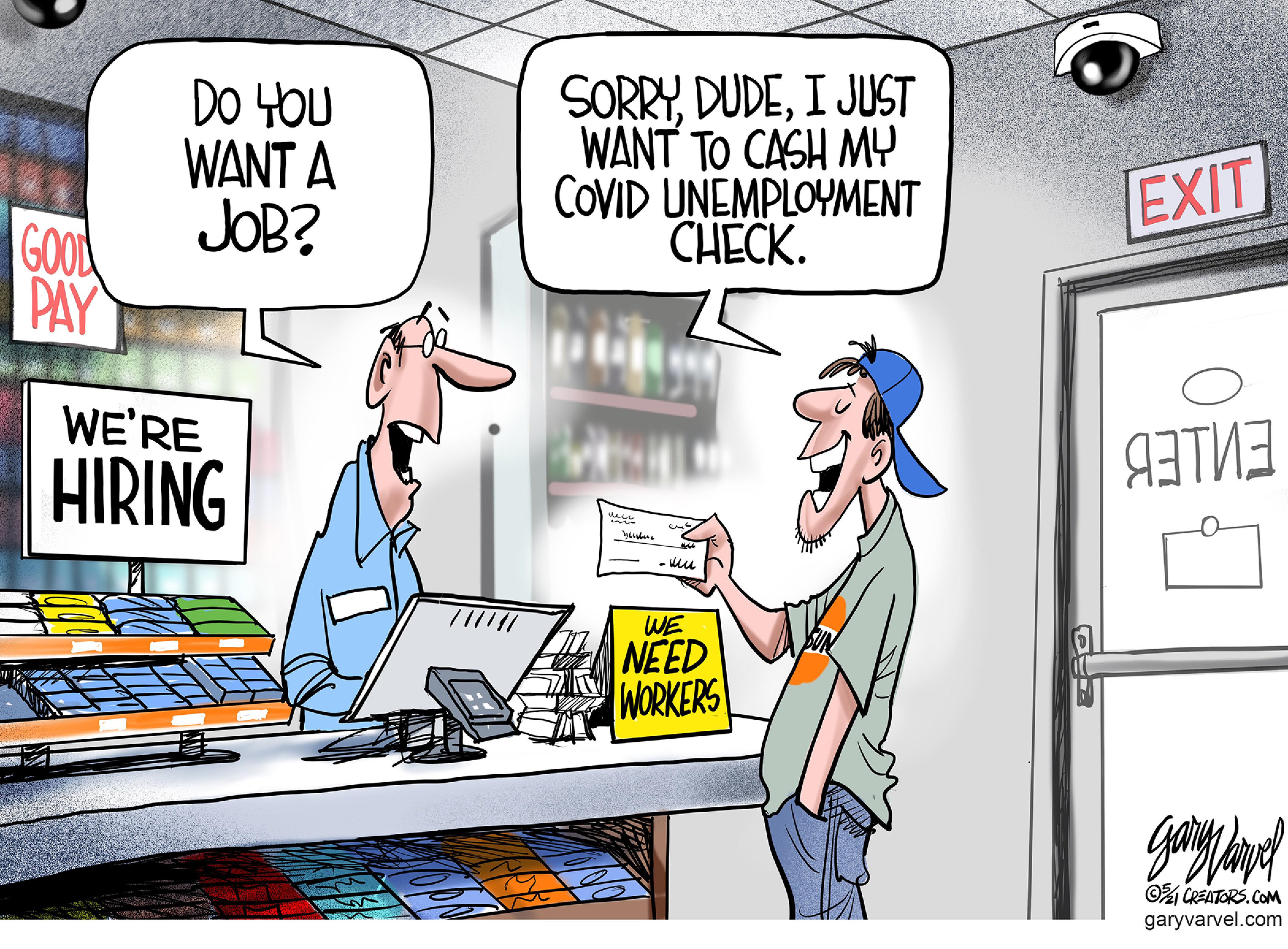 Editorial Cartoon U.S. unemployment benefits hiring