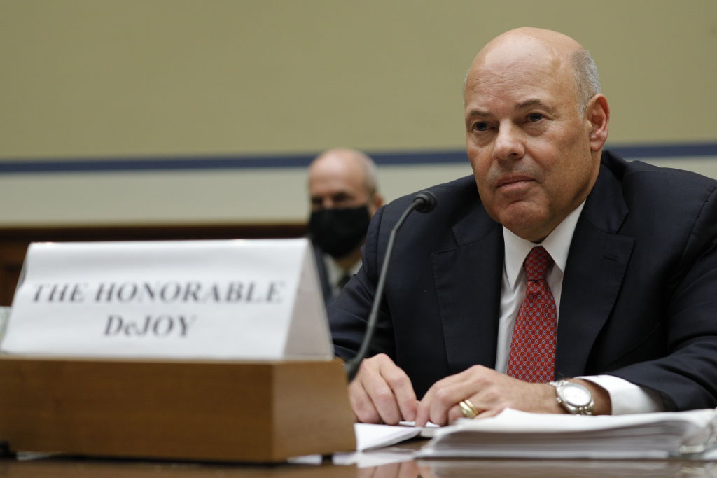 U.S. Postal Service Postmaster General Louis DeJoy testifies at a House Oversight and Reform Committee hearing in the Rayburn House Office Building on August 24, 2020 on Capitol Hill in Washi