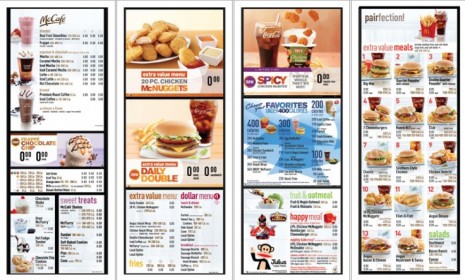 A sample menu from McDonald&#039;s Corporation