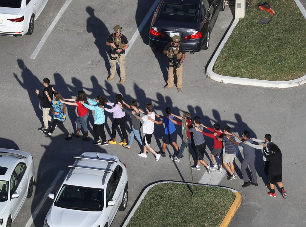 Students escape from Marjory Stoneman Douglas High School.