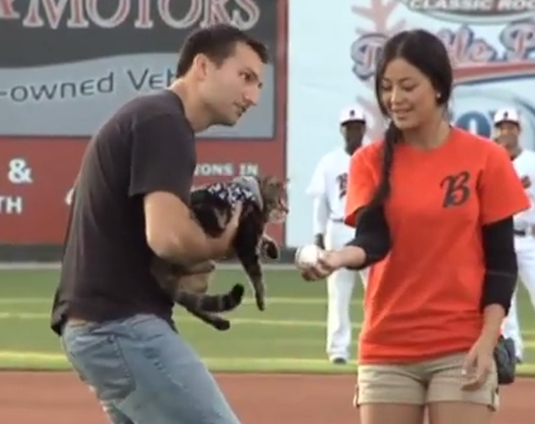 &#039;Hero cat&#039; throws out the first pitch in the laziest way possible