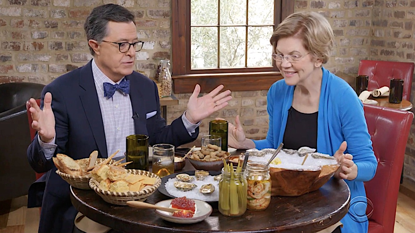 Stephen Colbert and Elizabeth Warren dine in Charleston
