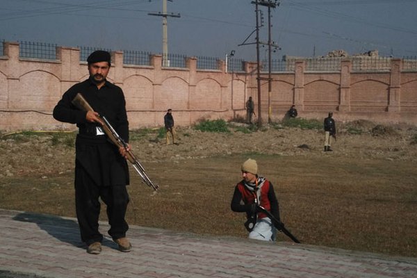 Security forces at Bacha Khan University.