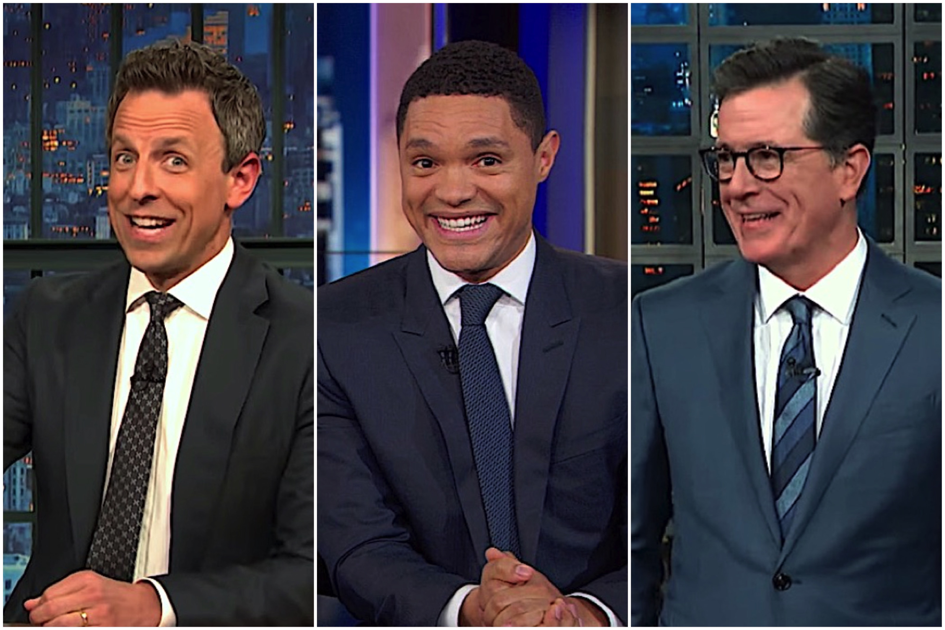 Stephen Colbert, Trevor Noah, and Seth Meyers on Barr the chicken