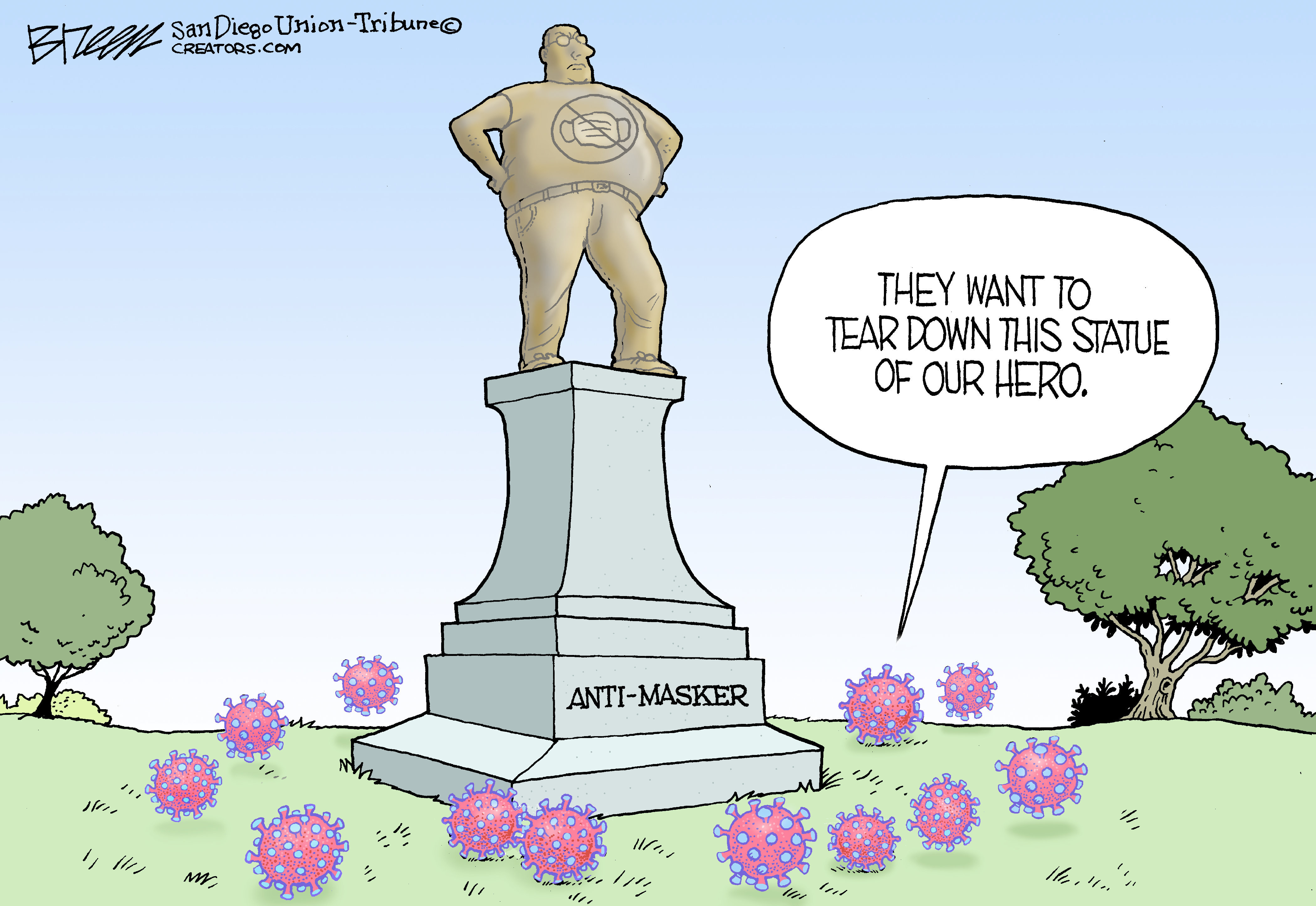 Editorial Cartoon U.S. coronavirus mask statue