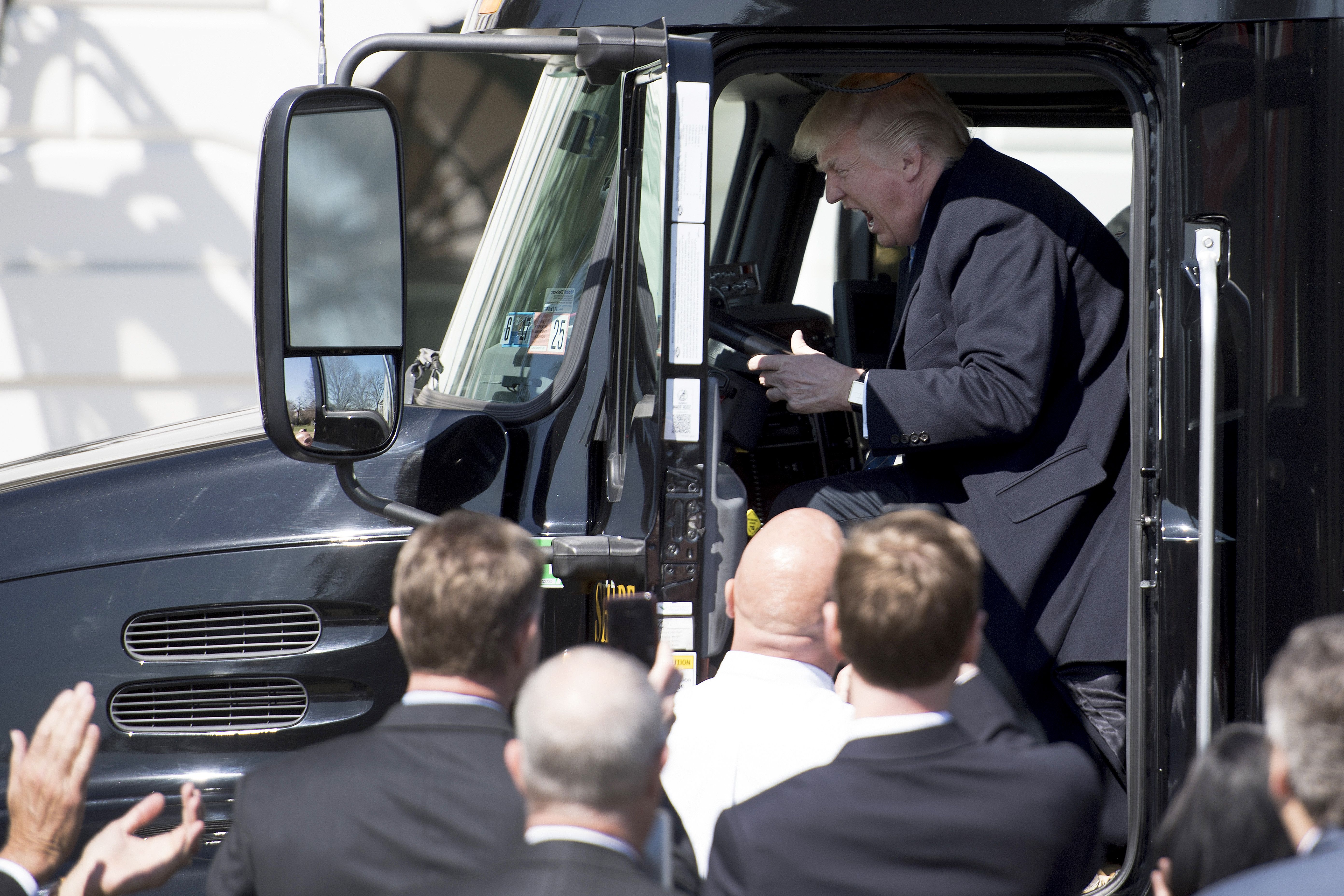 President Trump in a semi-truck