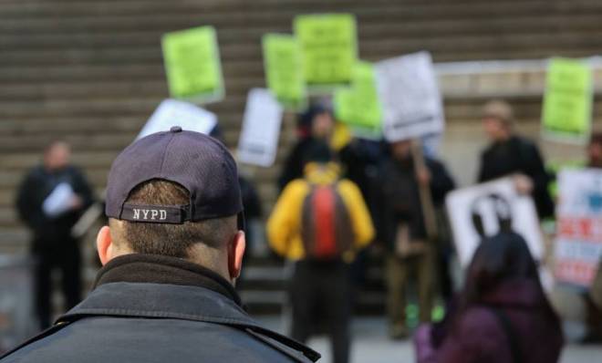 Protesters rally in New York City for aid to the jobless.
